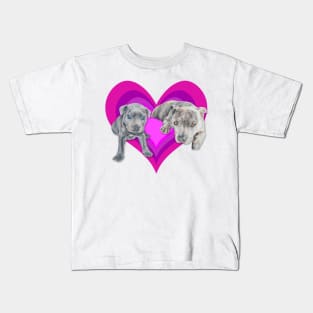 Gorgeous Staffy pups on an eyecatching rainbow heart! Kids T-Shirt